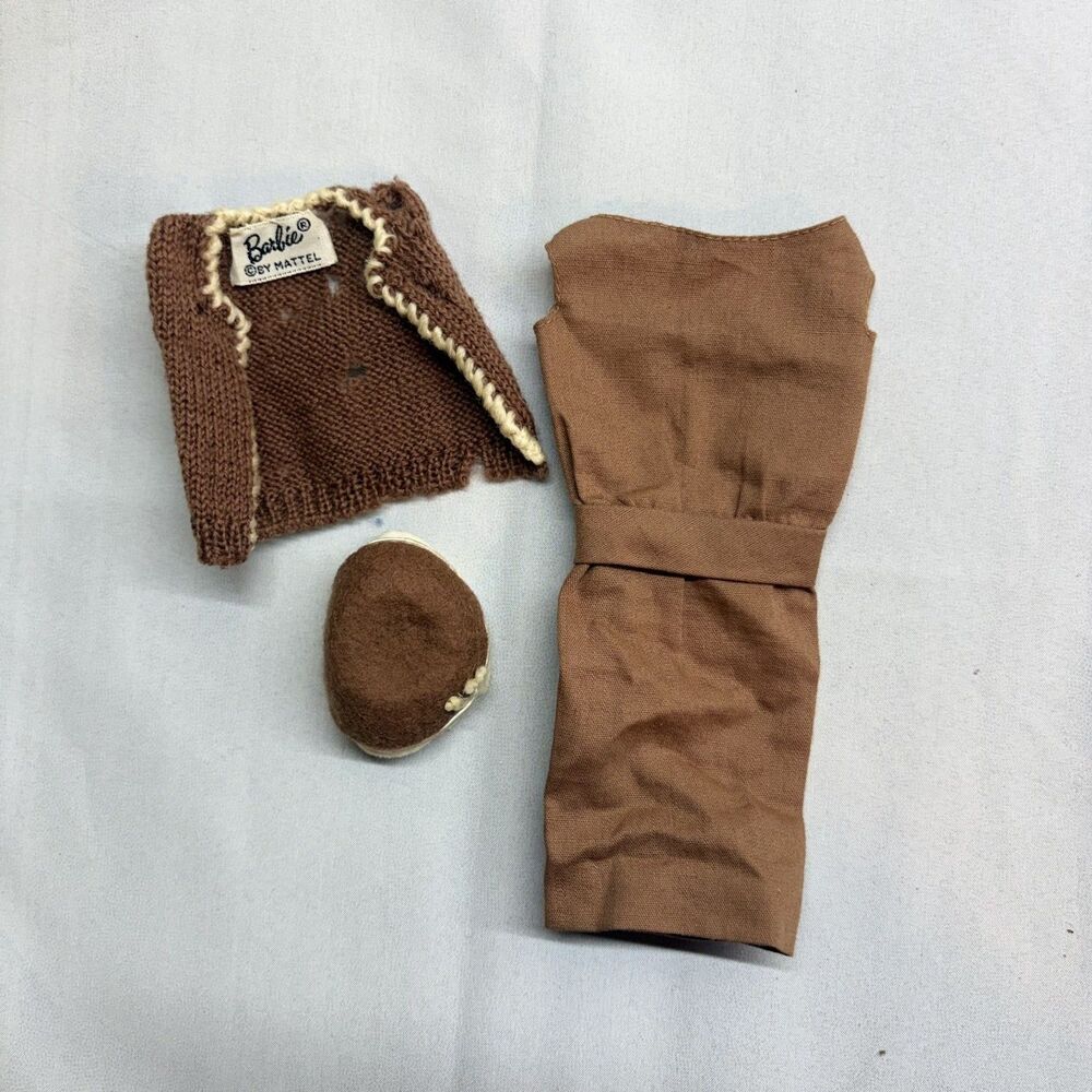 Tlc Barbie Sorority Meeting Dress Hat & Vest Brown Mattel #937 1962 Vintage